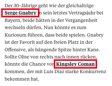 Ankertexte bei einem Artikel des Kickers