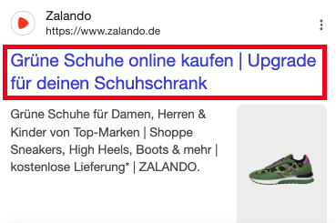 Title Tag von Zalando: Grüne Schuhe kaufen