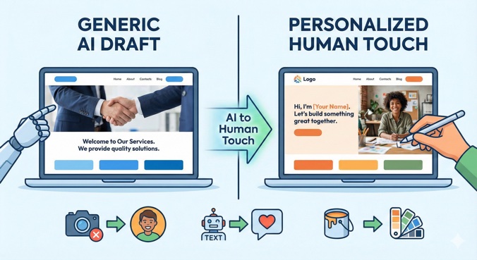 KI Website Builder menschlicher machen durch den persönlichen menschlichen Touch.